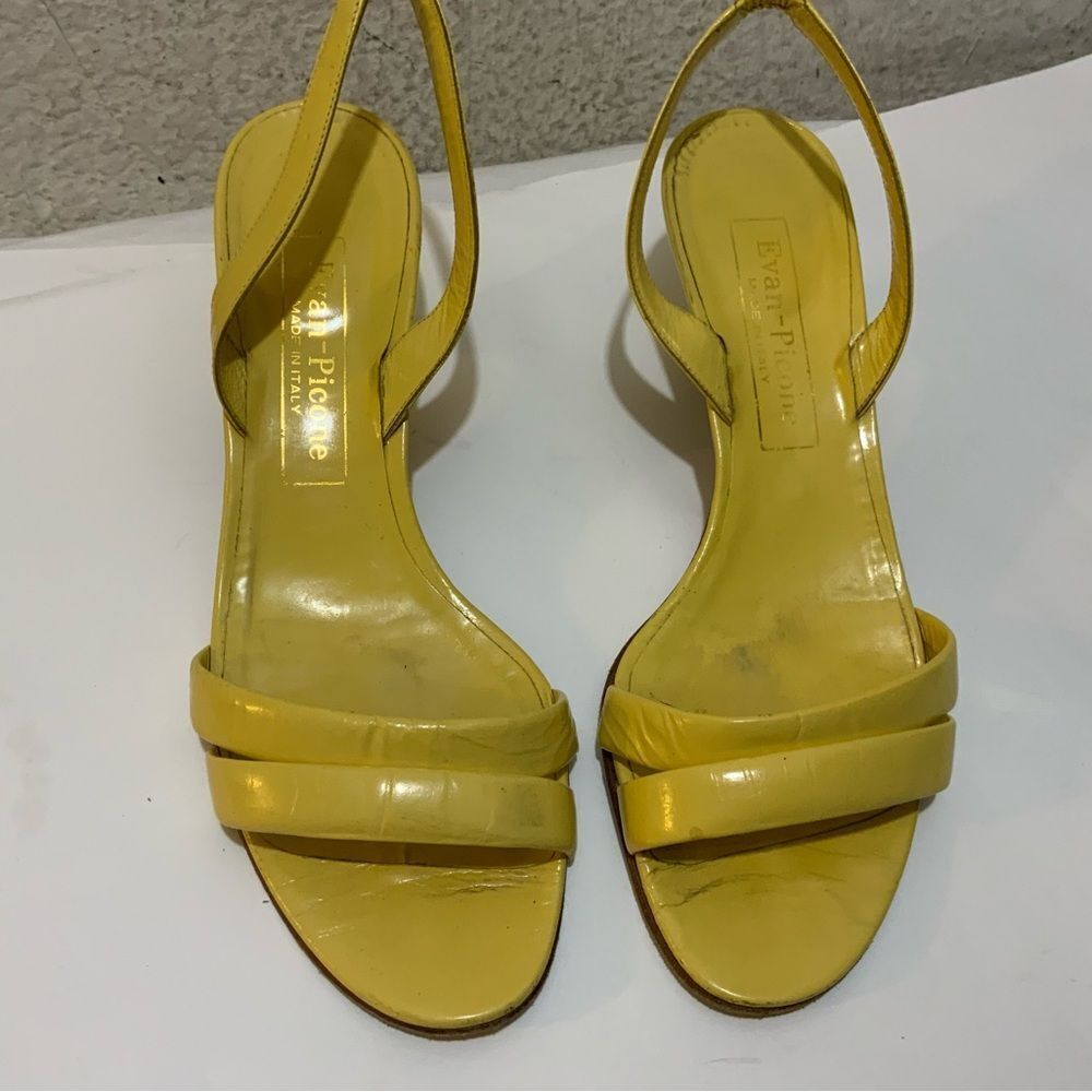 Vintage Evan Picone Yellow patent Leather Kitten Heel Pumps slingback sandals - Picture 2 of 9